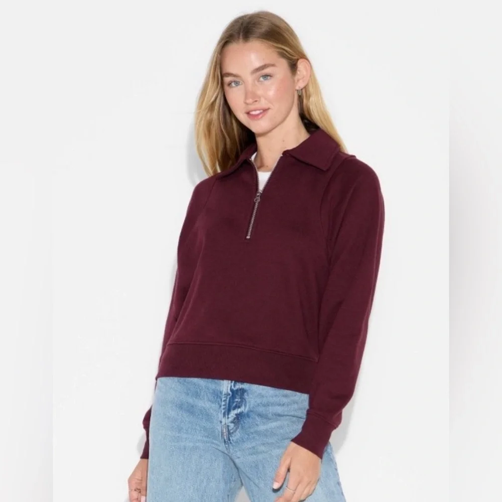Wild Fable Cropped Quarter Zip Pullover Maroon Burgundy XL - Picture 10 of 10